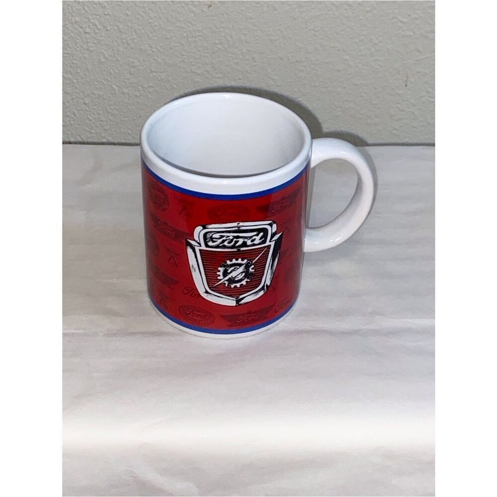 VTG,Completely FoMoCo Ford Red Mug with Blue Trim and White Handle Collectable